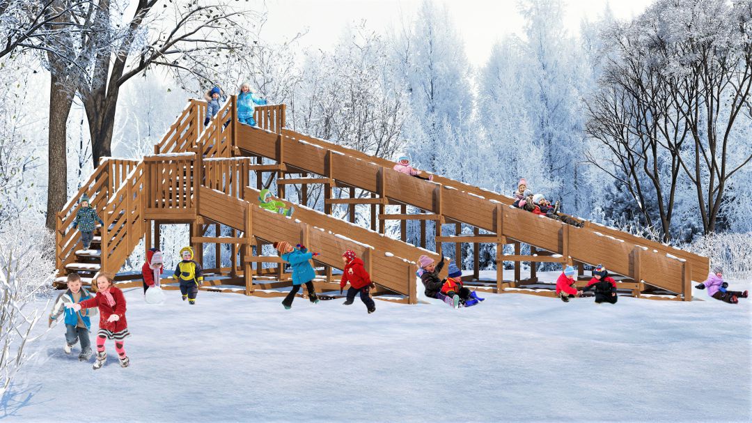 Зимняя Деревянная горка MoyDvor SWAN-4 с двумя спусками