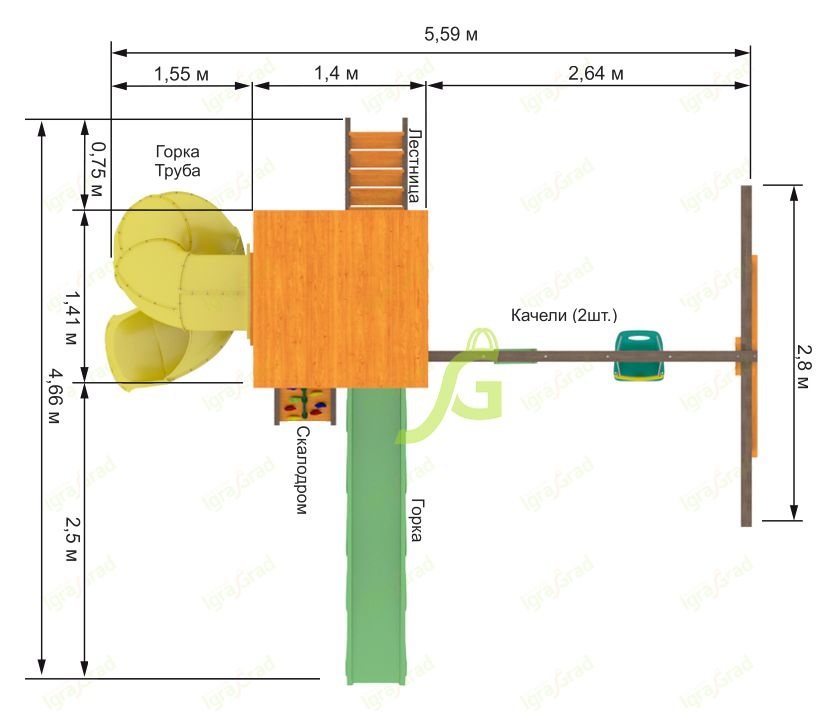 Детская игровая площадка Igragrad Панда Фани с винтовой трубой