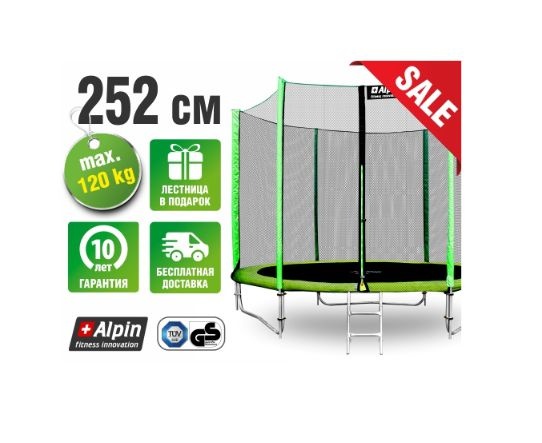 Батут ALPIN 2.52м с защитной сеткой и лестницей