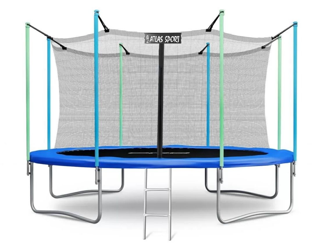 Батут Atlas Sport 374 см (12 ft) с внутренней сеткой и лестницей BLUE