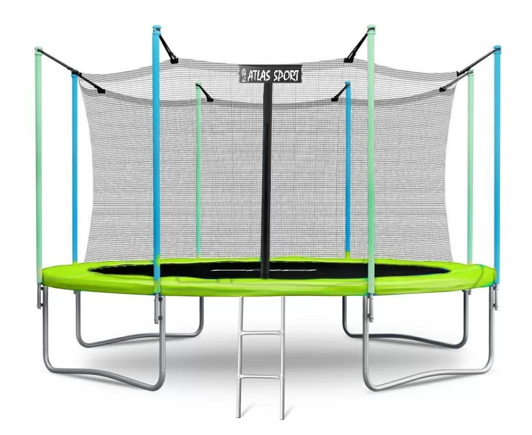Батут Atlas Sport 374 см (12 ft) с внутренней сеткой и лестницей GREEN