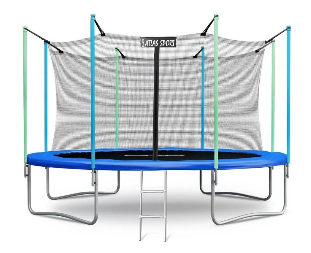 Батут Atlas Sport 435 см (14ft) с внутренней сеткой и лестницей BLUE