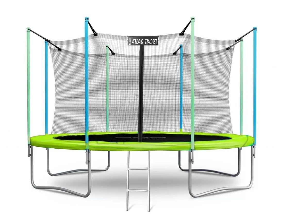 Батут Atlas Sport 435 см (14ft) с внутренней сеткой и лестницей GREEN