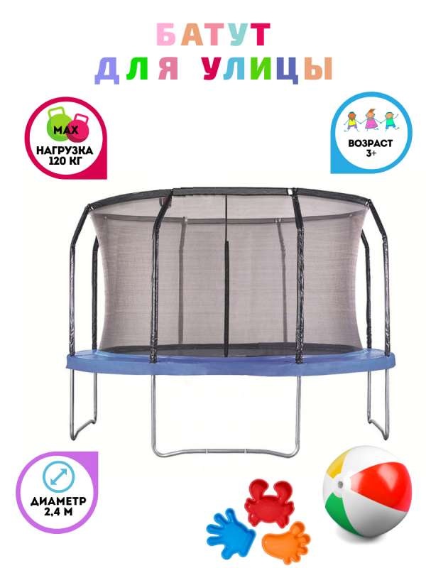 Батут с защитной сеткой PERFETTO SPORT 8 диаметр 2.4 м синий