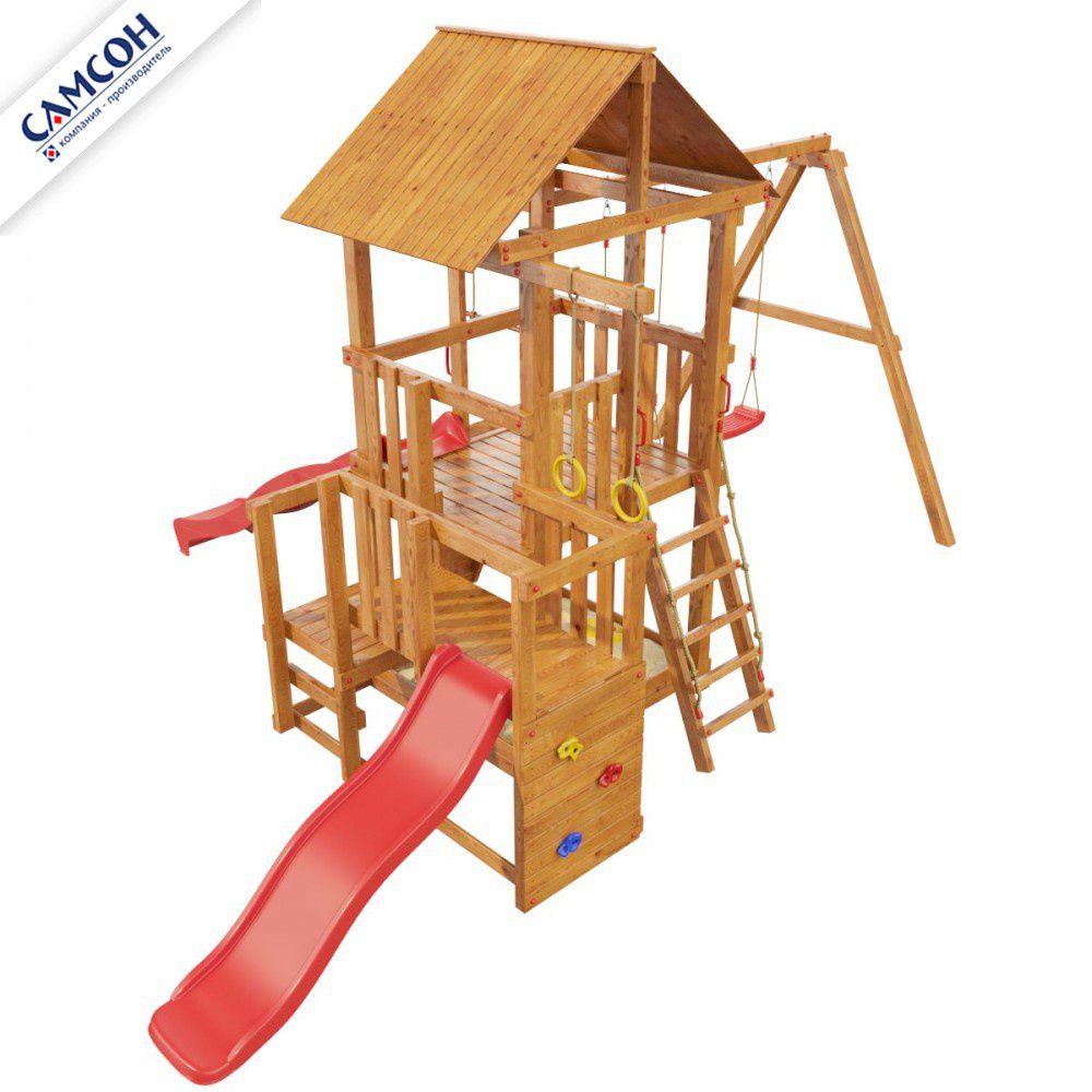 Детская деревянная игровая площадка Самсон Сибирика с 2-я горками