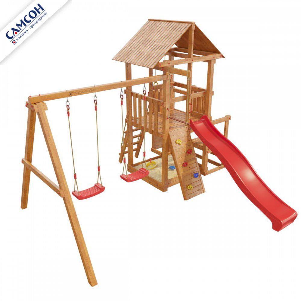 Детская деревянная игровая площадка Самсон Сибирика с 2-я горками