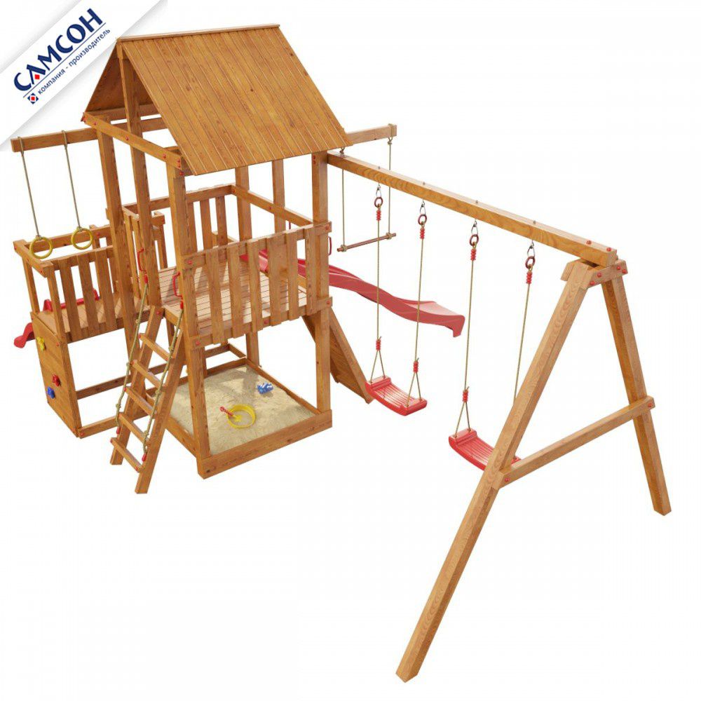 Детская деревянная игровая площадка Самсон Сибирика с 2-я горками