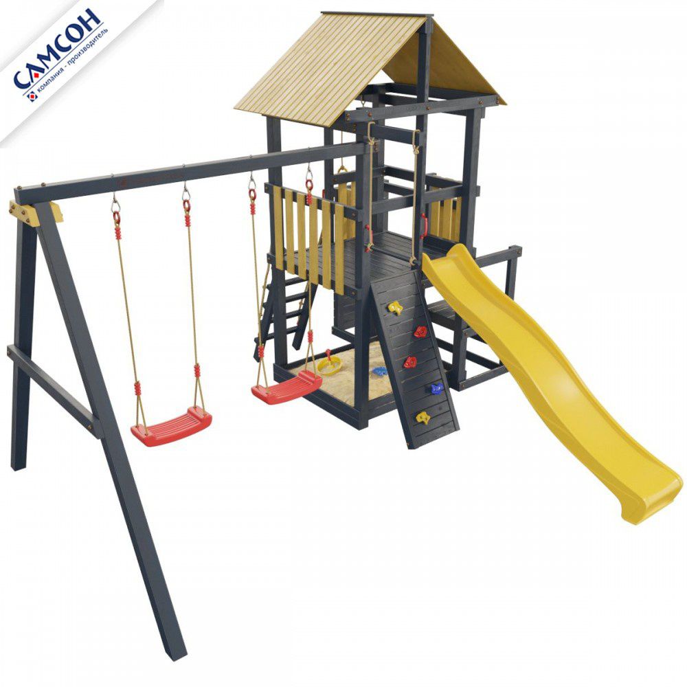 Детская деревянная игровая площадка Самсон Сибирика с 2-я горками (Indigo-Ochre)