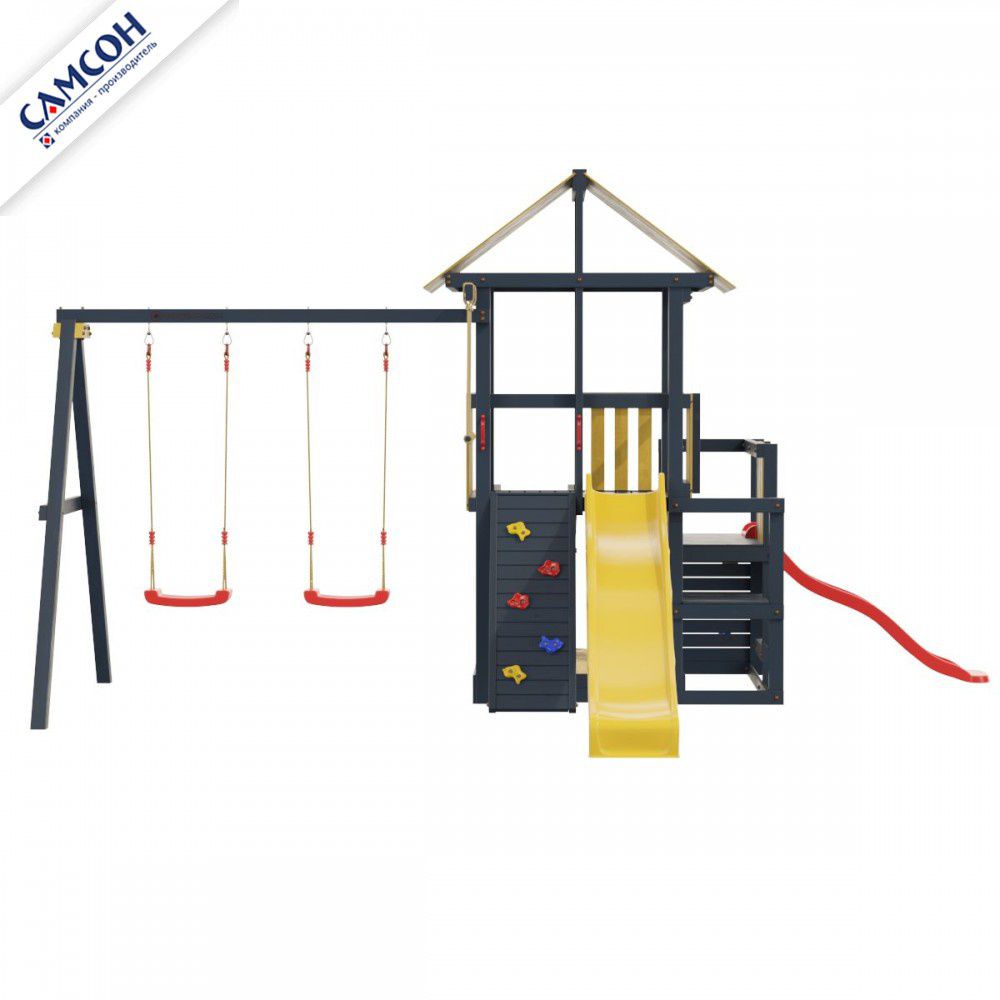 Детская деревянная игровая площадка Самсон Сибирика с 2-я горками (Indigo-Ochre)