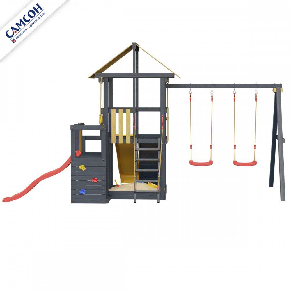 Детская деревянная игровая площадка Самсон Сибирика с 2-я горками (Indigo-Ochre)