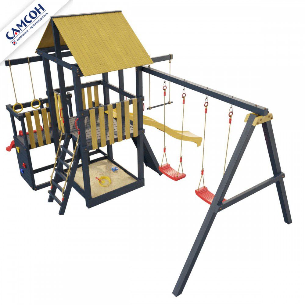 Детская деревянная игровая площадка Самсон Сибирика с 2-я горками (Indigo-Ochre)