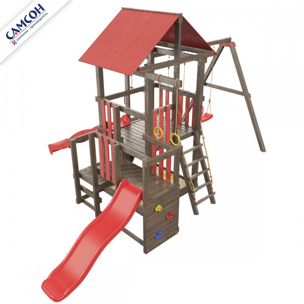 Детская деревянная игровая площадка Самсон Сибирика с 2-я горками (Umbra-Carmine)