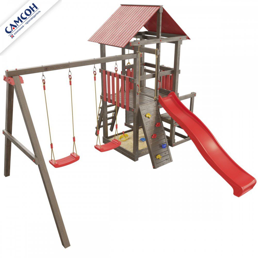 Детская деревянная игровая площадка Самсон Сибирика с 2-я горками (Umbra-Carmine)