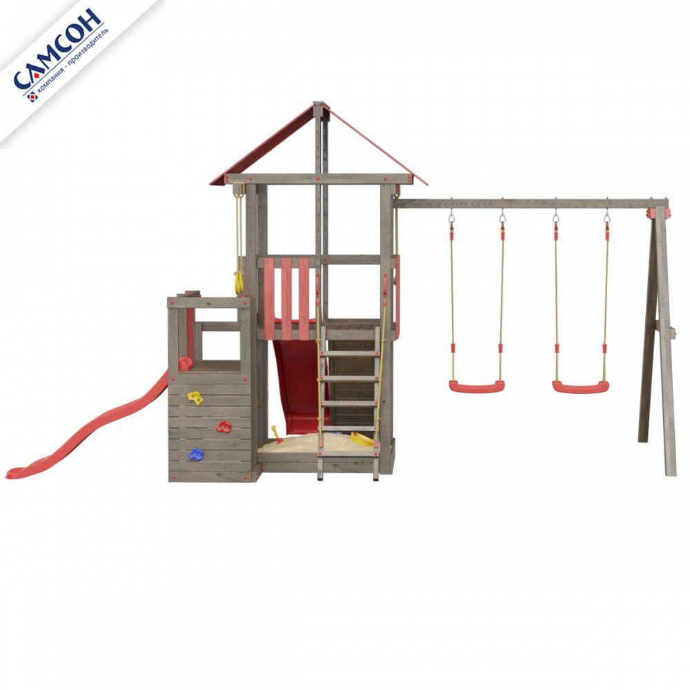 Детская деревянная игровая площадка Самсон Сибирика с 2-я горками (Umbra-Carmine)