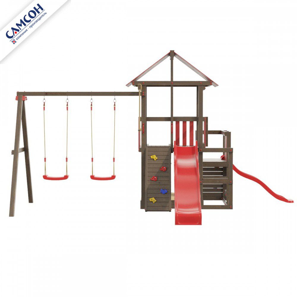 Детская деревянная игровая площадка Самсон Сибирика с 2-я горками (Umbra-Carmine)