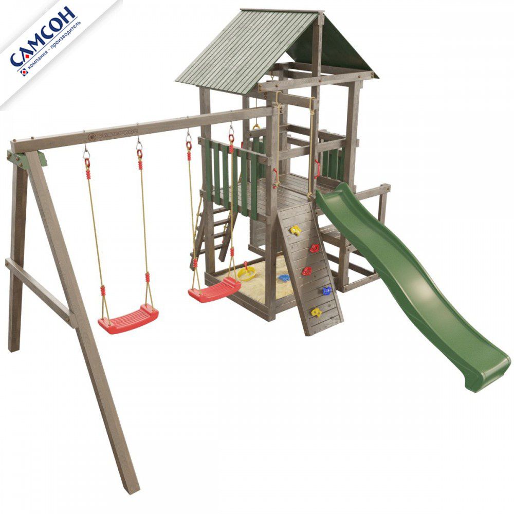 Детская деревянная игровая площадка Самсон Сибирика с 2-я горками (Umbra-Emerald)