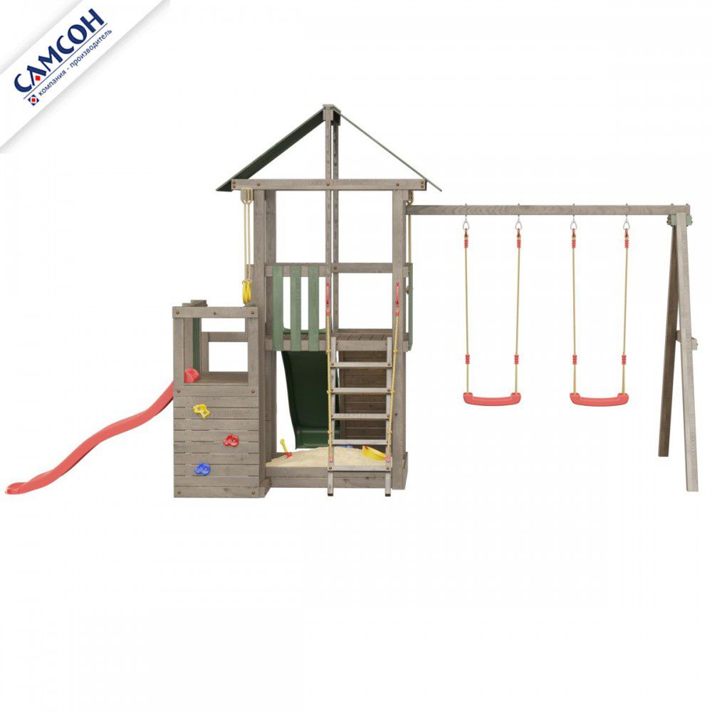 Детская деревянная игровая площадка Самсон Сибирика с 2-я горками (Umbra-Emerald)