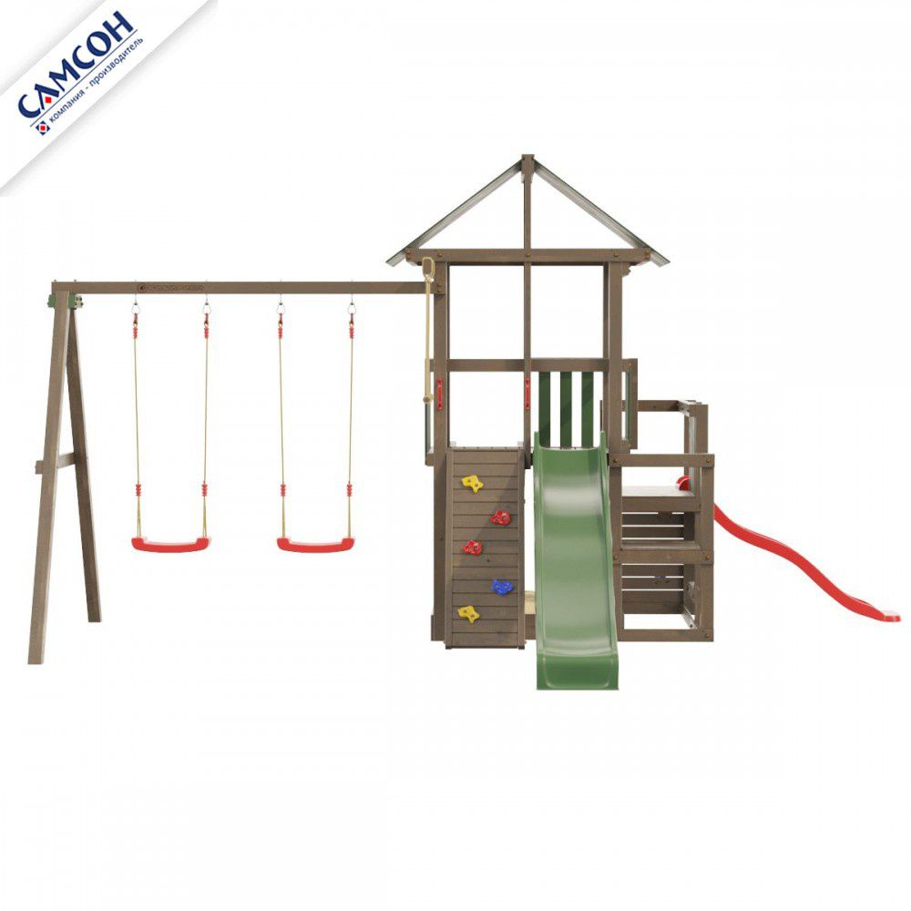 Детская деревянная игровая площадка Самсон Сибирика с 2-я горками (Umbra-Emerald)