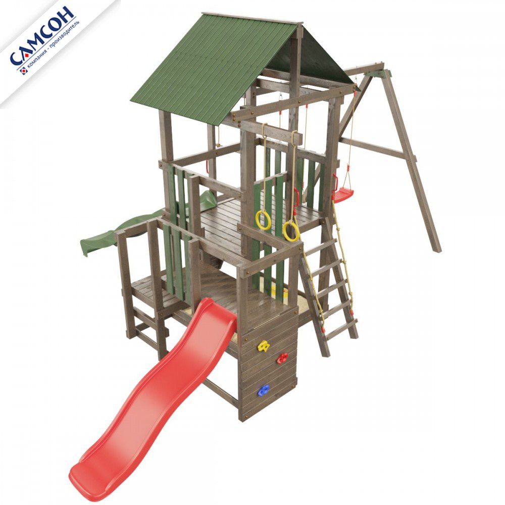 Детская деревянная игровая площадка Самсон Сибирика с 2-я горками (Umbra-Emerald)