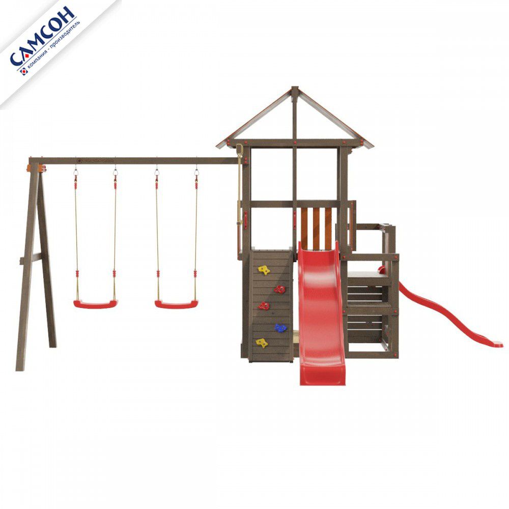 Детская деревянная игровая площадка Самсон Сибирика с 2-я горками (Umbra-Terracotta)