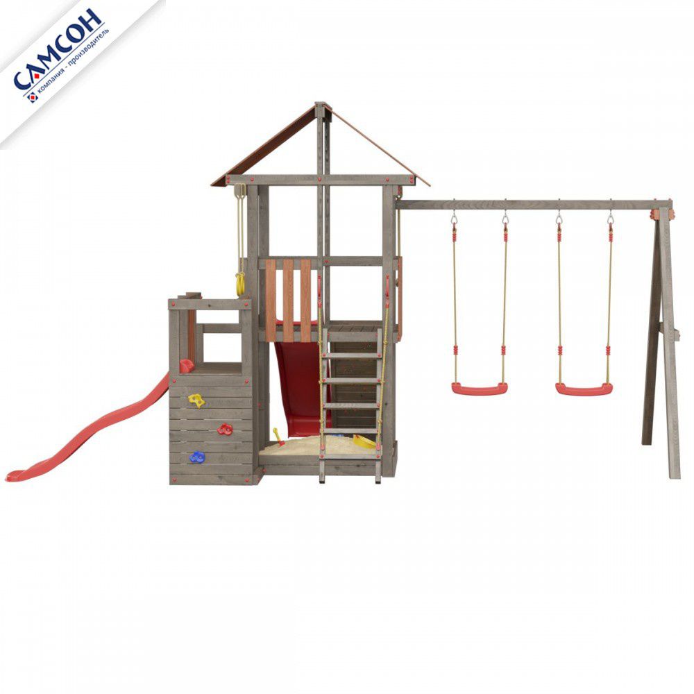 Детская деревянная игровая площадка Самсон Сибирика с 2-я горками (Umbra-Terracotta)