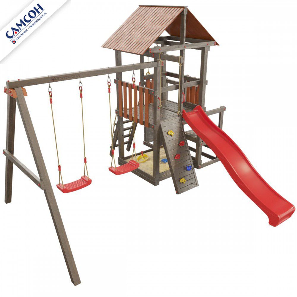 Детская деревянная игровая площадка Самсон Сибирика с 2-я горками (Umbra-Terracotta)