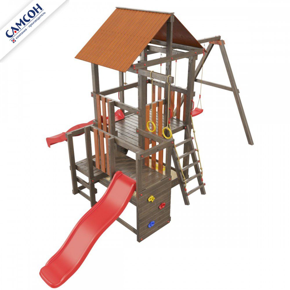 Детская деревянная игровая площадка Самсон Сибирика с 2-я горками (Umbra-Terracotta)