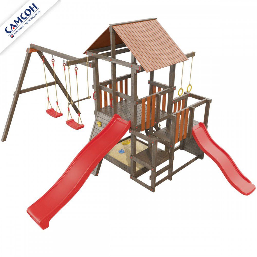 Детская деревянная игровая площадка Самсон Сибирика с 2-я горками (Umbra-Terracotta)