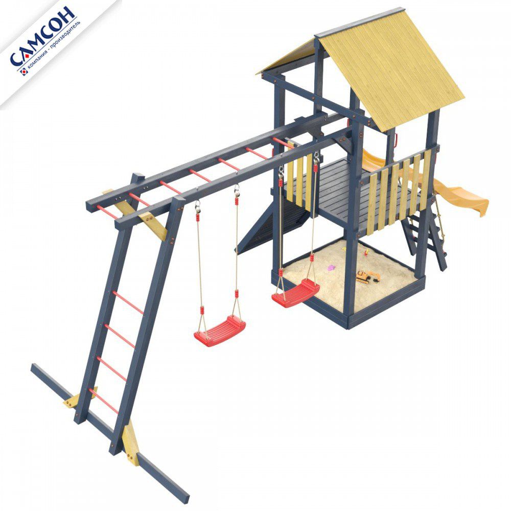Детская деревянная игровая площадка Самсон Сибирика с рукоходом (Indigo-Ochre)