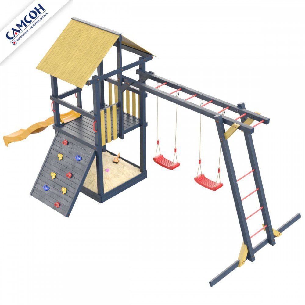 Детская деревянная игровая площадка Самсон Сибирика с рукоходом (Indigo-Ochre)