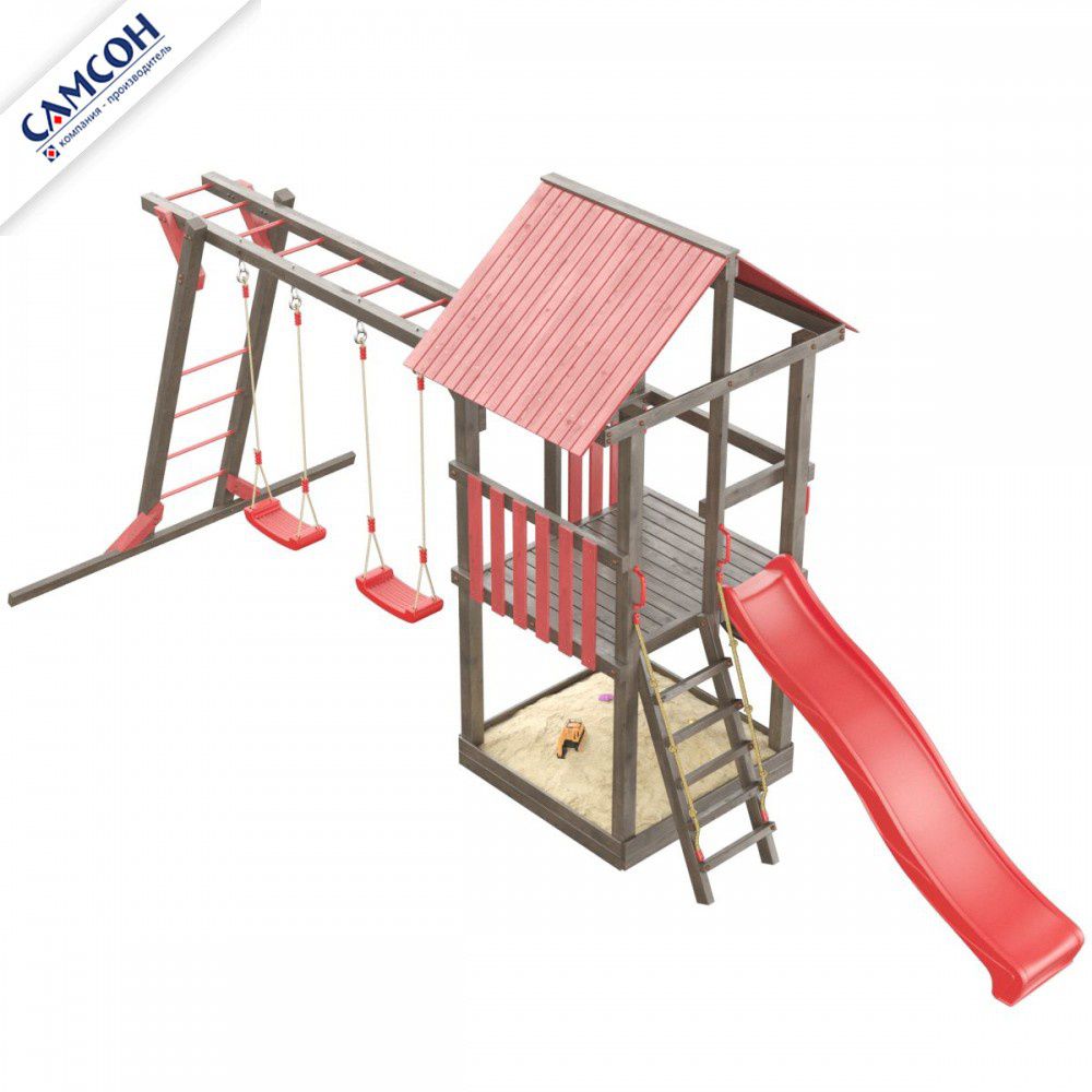 Детская деревянная игровая площадка Самсон Сибирика с рукоходом (Umbra-Carmine)
