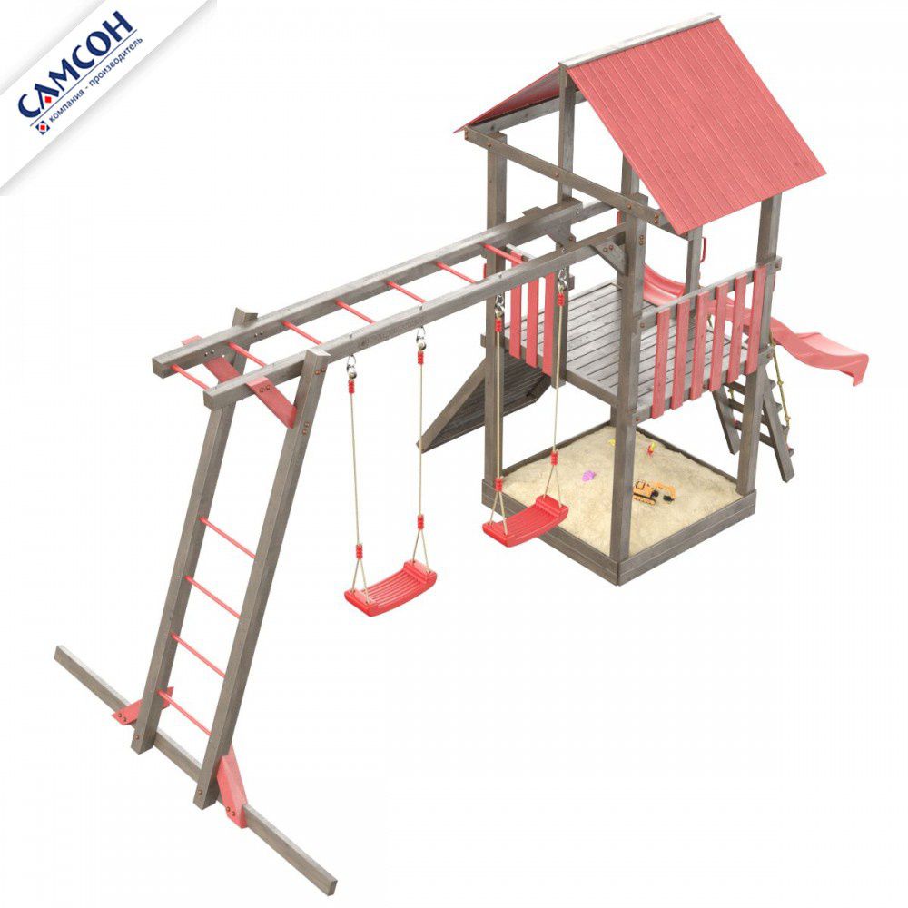 Детская деревянная игровая площадка Самсон Сибирика с рукоходом (Umbra-Carmine)