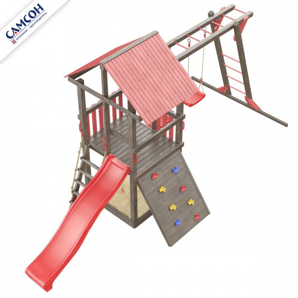 Детская деревянная игровая площадка Самсон Сибирика с рукоходом (Umbra-Carmine)