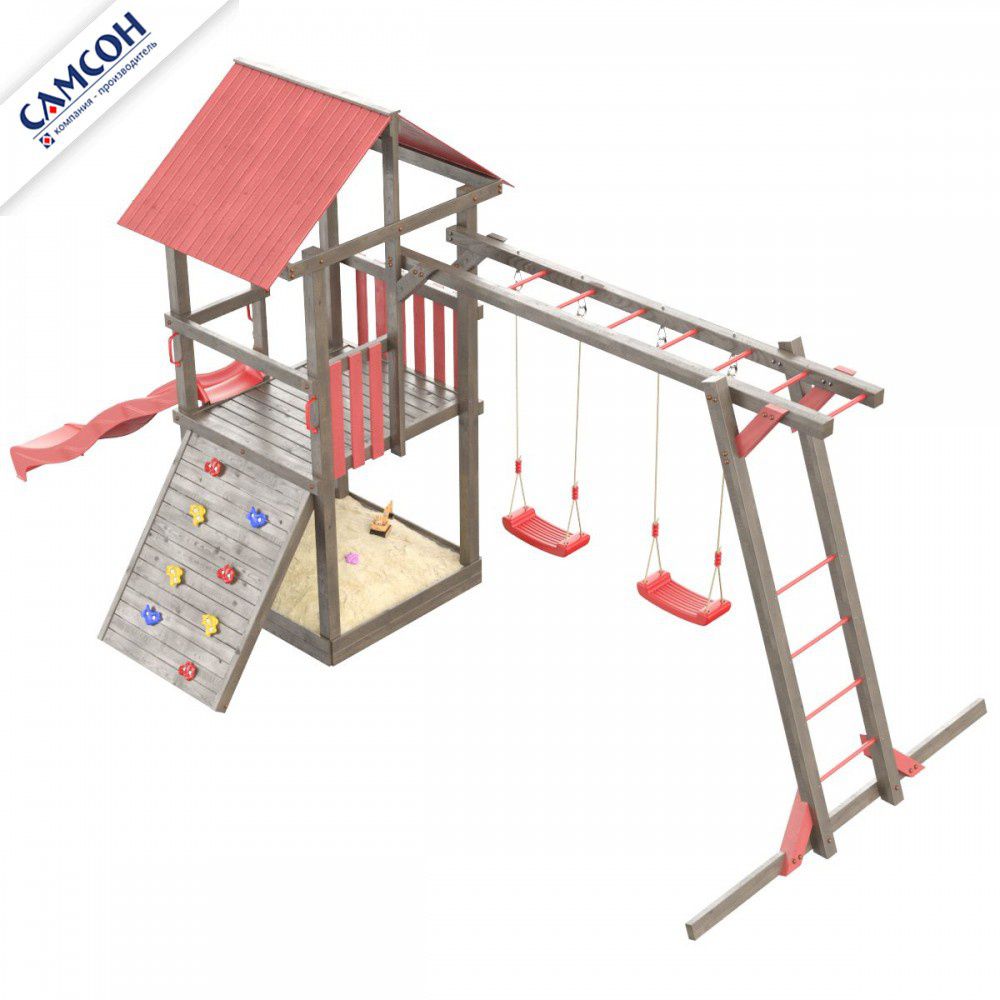 Детская деревянная игровая площадка Самсон Сибирика с рукоходом (Umbra-Carmine)
