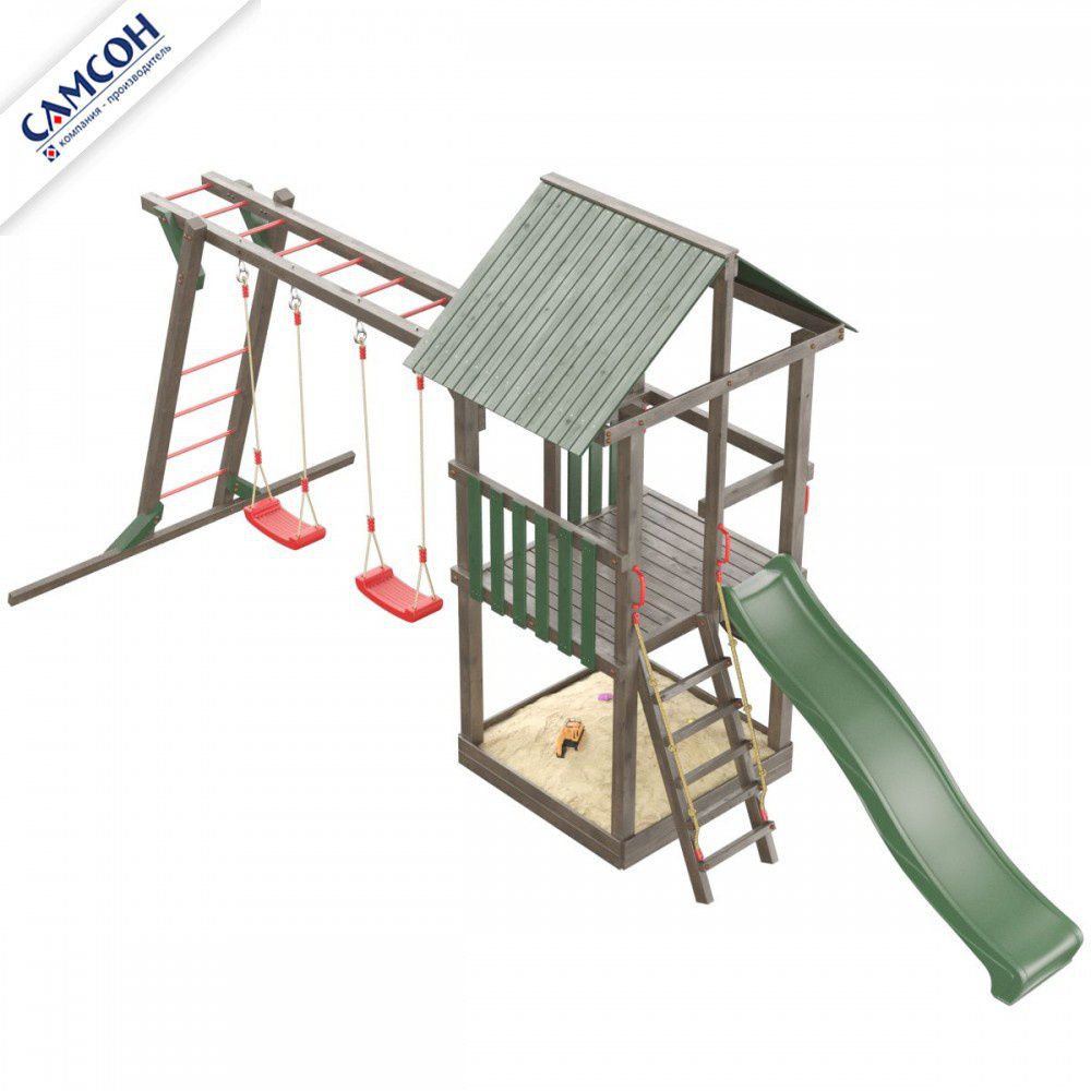 Детская деревянная игровая площадка Самсон Сибирика с рукоходом (Umbra-Emerald)