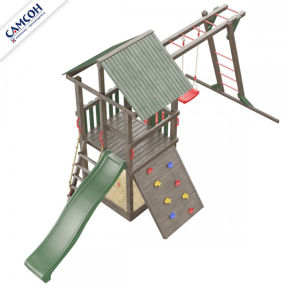 Детская деревянная игровая площадка Самсон Сибирика с рукоходом (Umbra-Emerald)