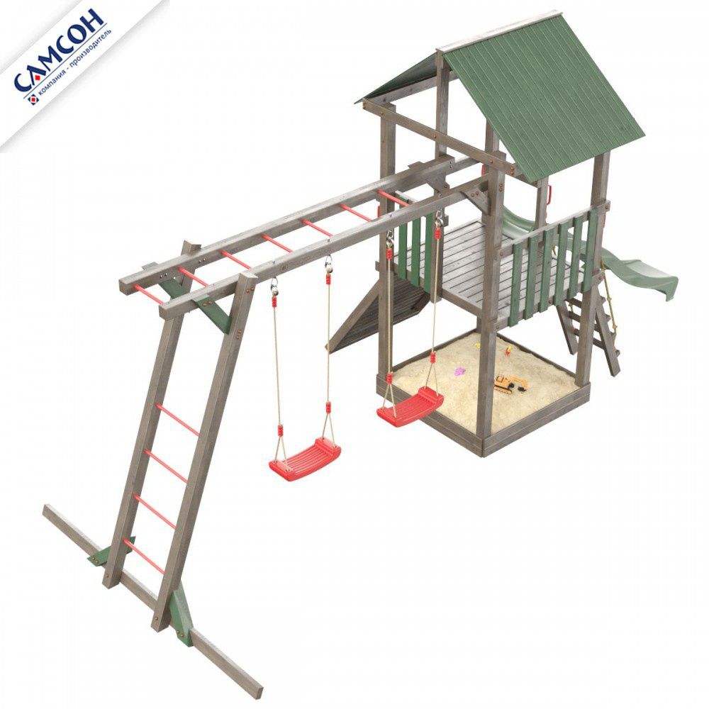 Детская деревянная игровая площадка Самсон Сибирика с рукоходом (Umbra-Emerald)