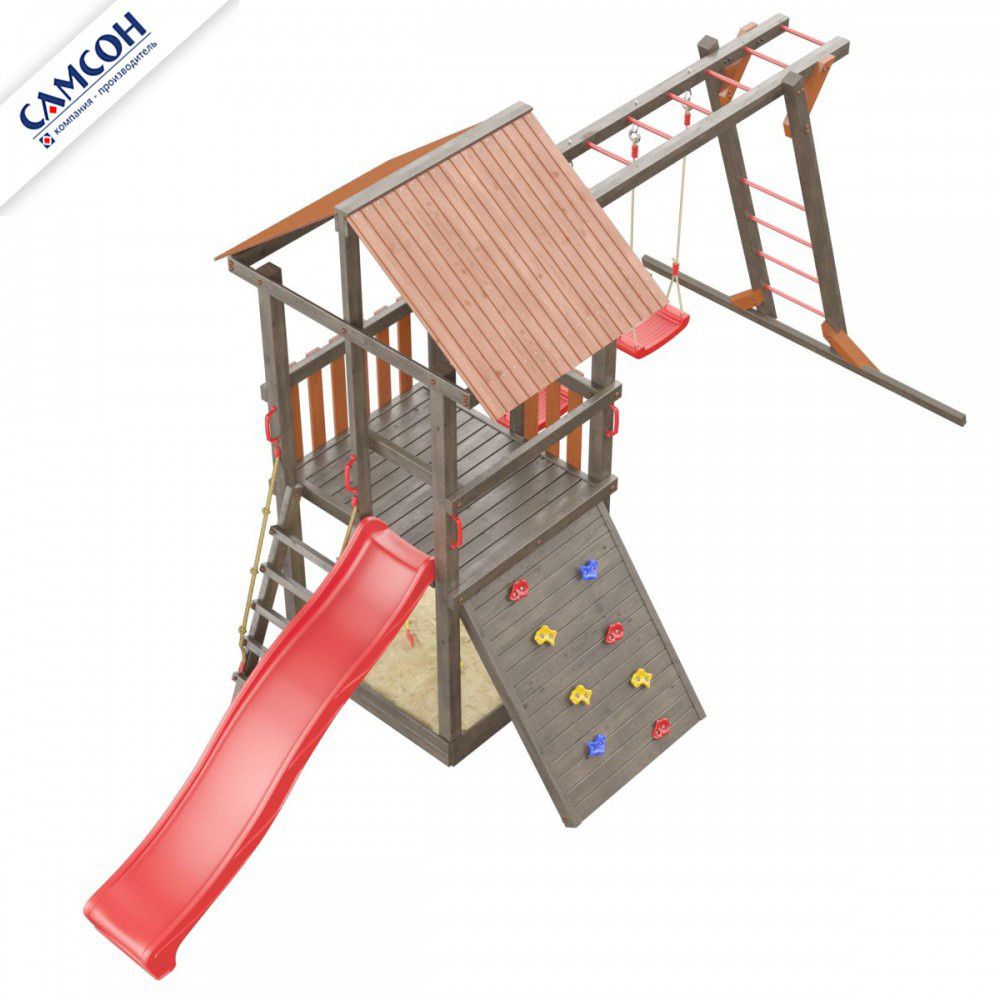 Детская деревянная игровая площадка Самсон Сибирика с рукоходом (Umbra-Terracotta)