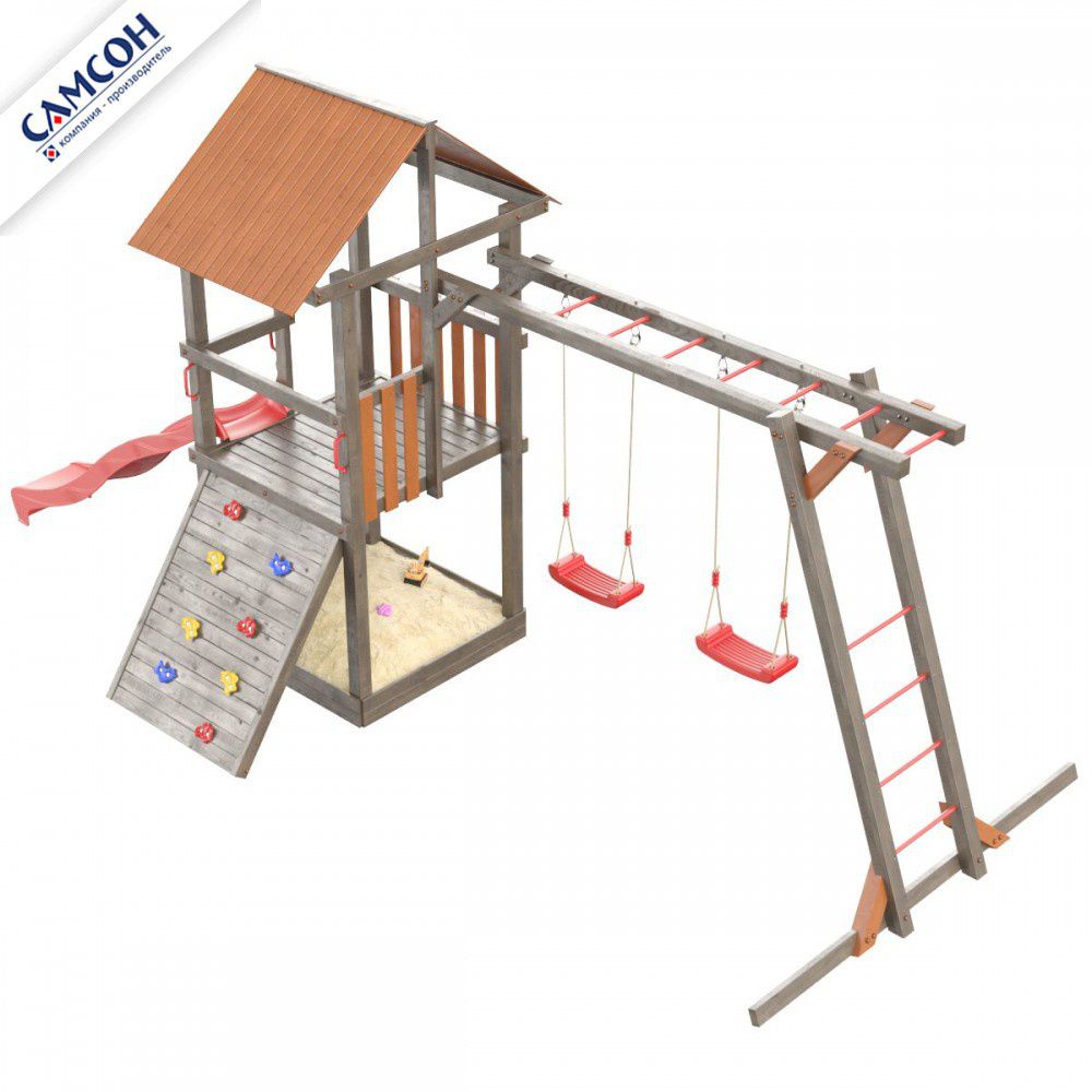 Детская деревянная игровая площадка Самсон Сибирика с рукоходом (Umbra-Terracotta)