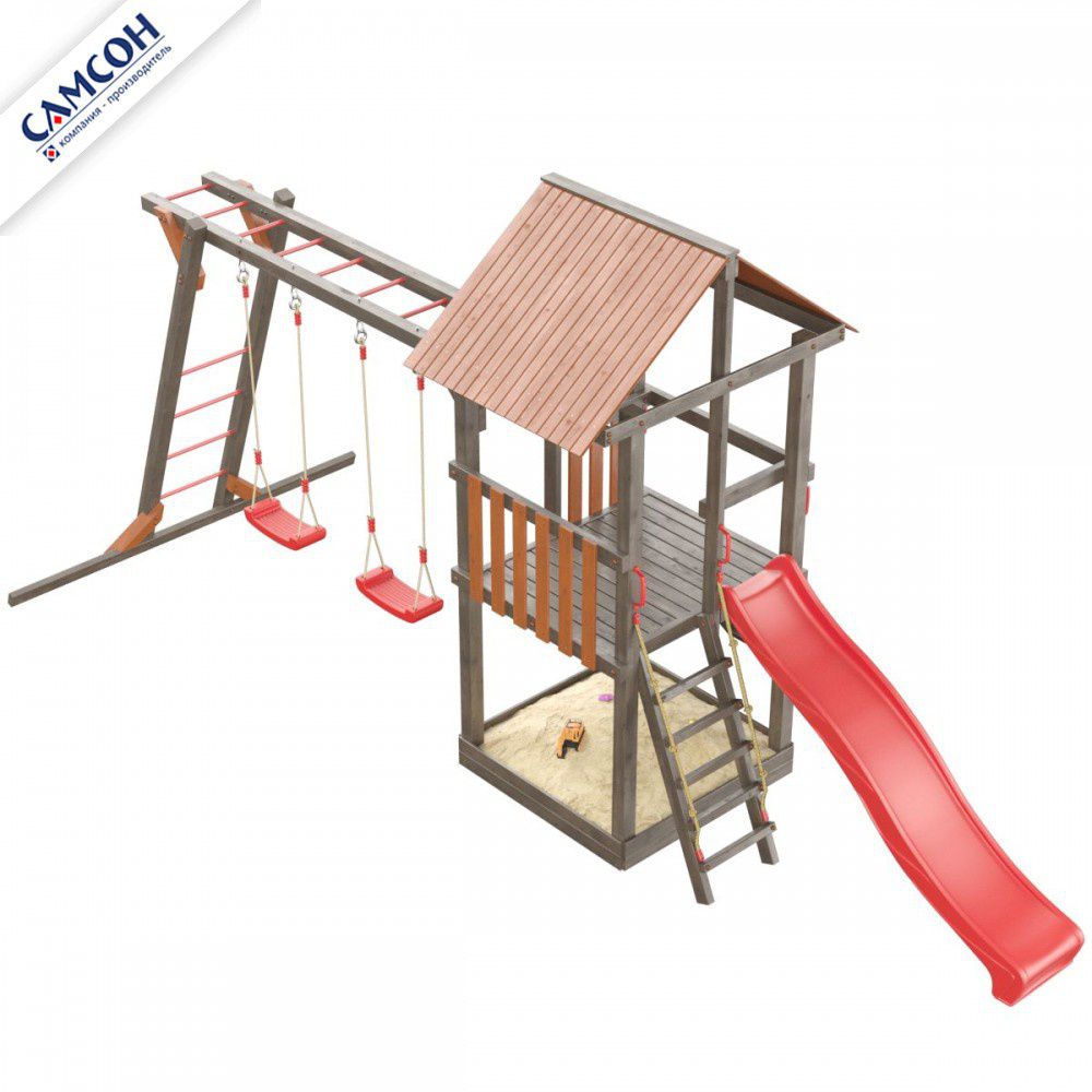 Детская деревянная игровая площадка Самсон Сибирика с рукоходом (Umbra-Terracotta)