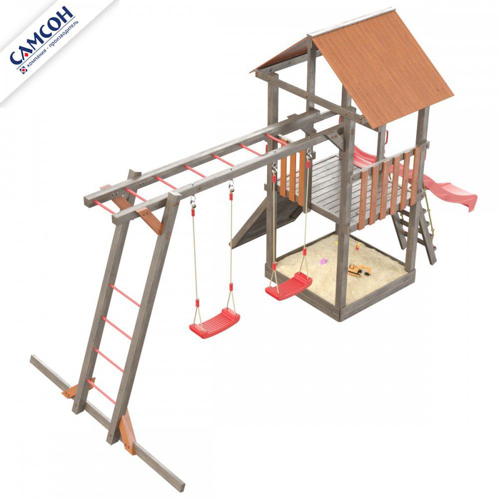 Детская деревянная игровая площадка Самсон Сибирика с рукоходом (Umbra-Terracotta)