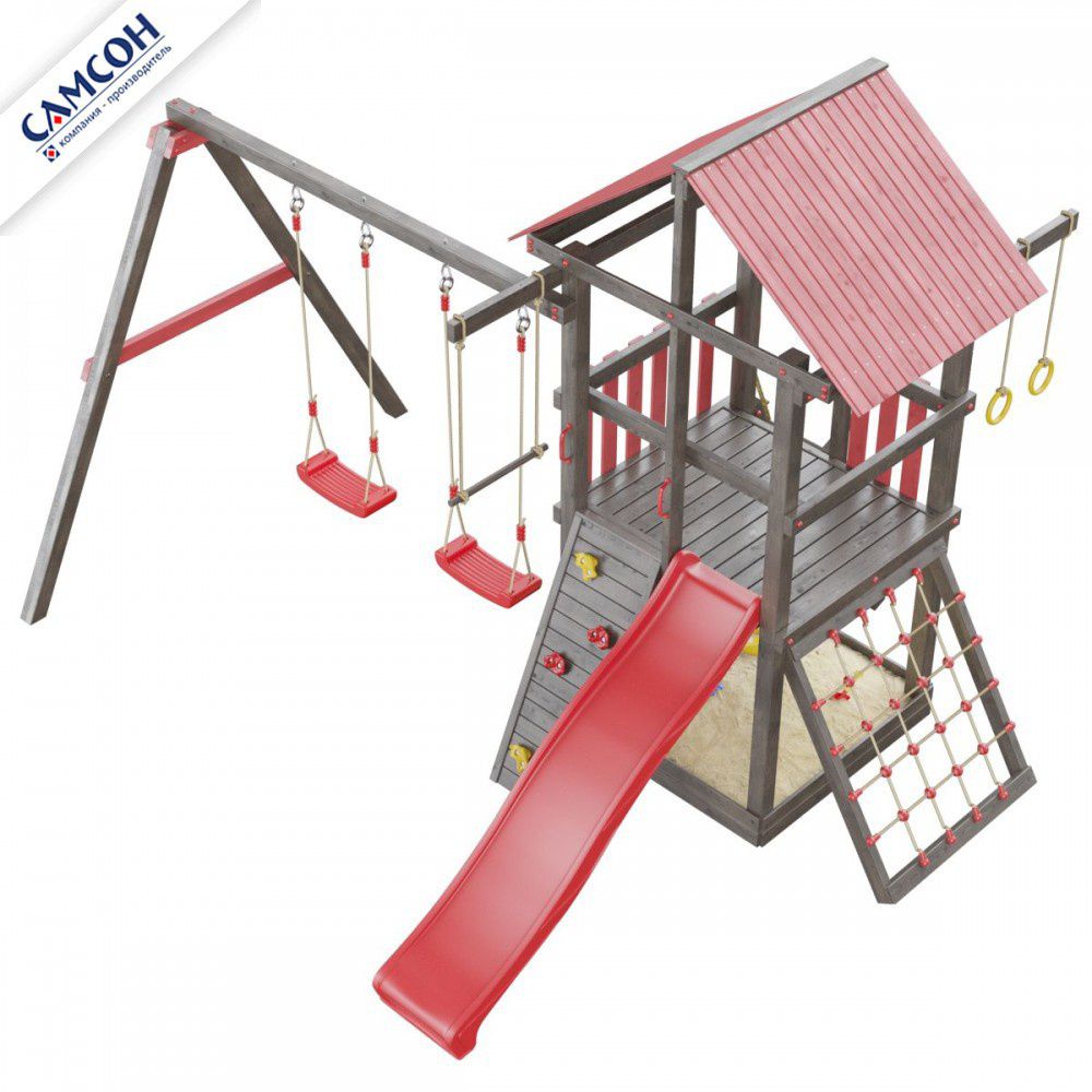 Детская деревянная игровая площадка Самсон Сибирика с сеткой (Umbra-Carmine)
