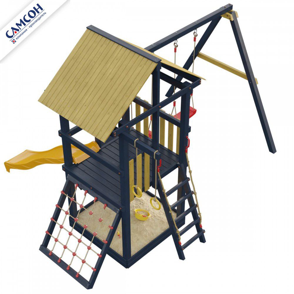 Детская деревянная игровая площадка Самсон Сибирика с сеткой (Indigo-Ochre)