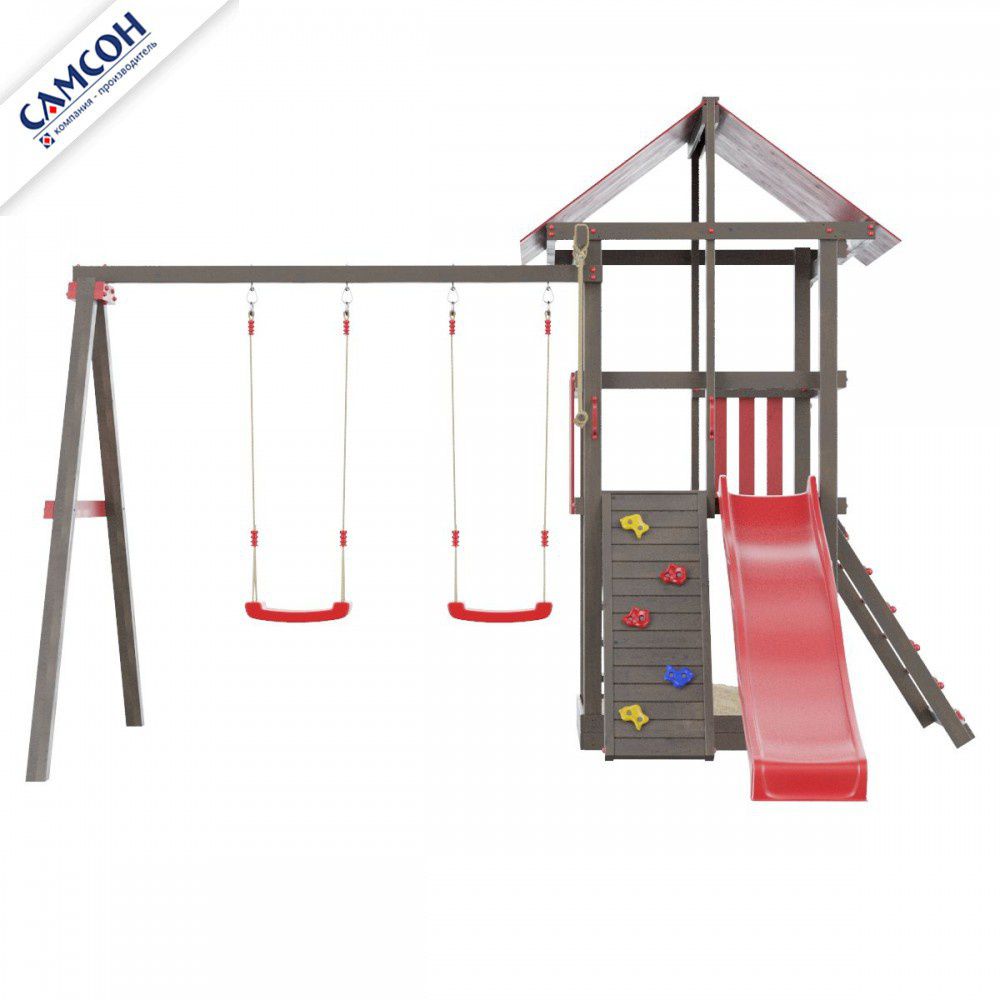 Детская деревянная игровая площадка Самсон Сибирика с сеткой (Umbra-Carmine)