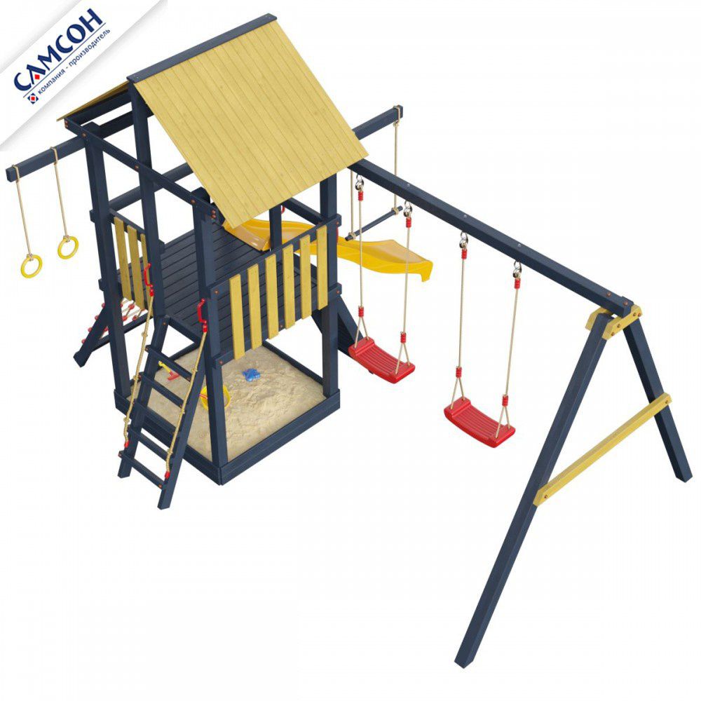 Детская деревянная игровая площадка Самсон Сибирика с сеткой (Indigo-Ochre)