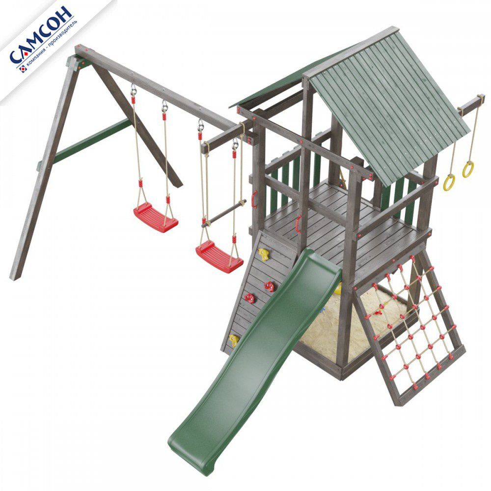 Детская деревянная игровая площадка Самсон Сибирика с сеткой (Umbra-Emerald)