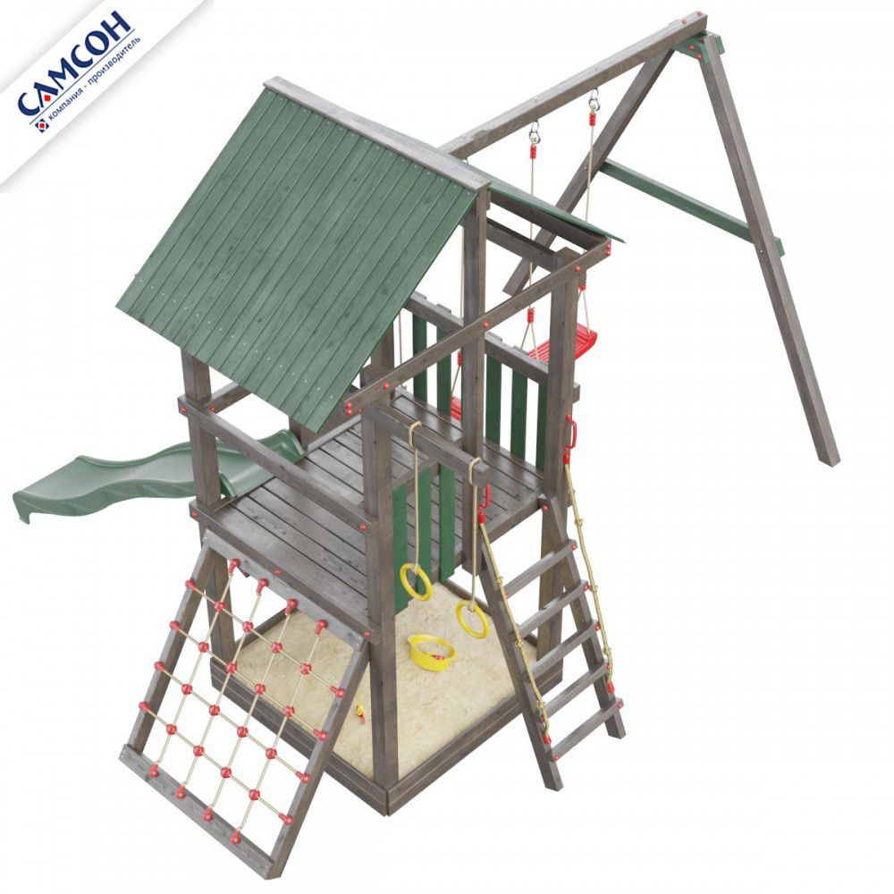 Детская деревянная игровая площадка Самсон Сибирика с сеткой (Umbra-Emerald)