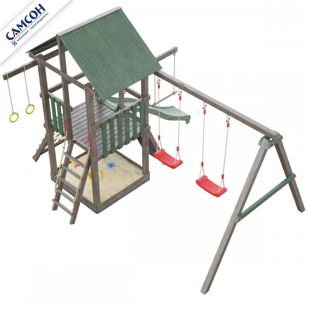 Детская деревянная игровая площадка Самсон Сибирика с сеткой (Umbra-Emerald)