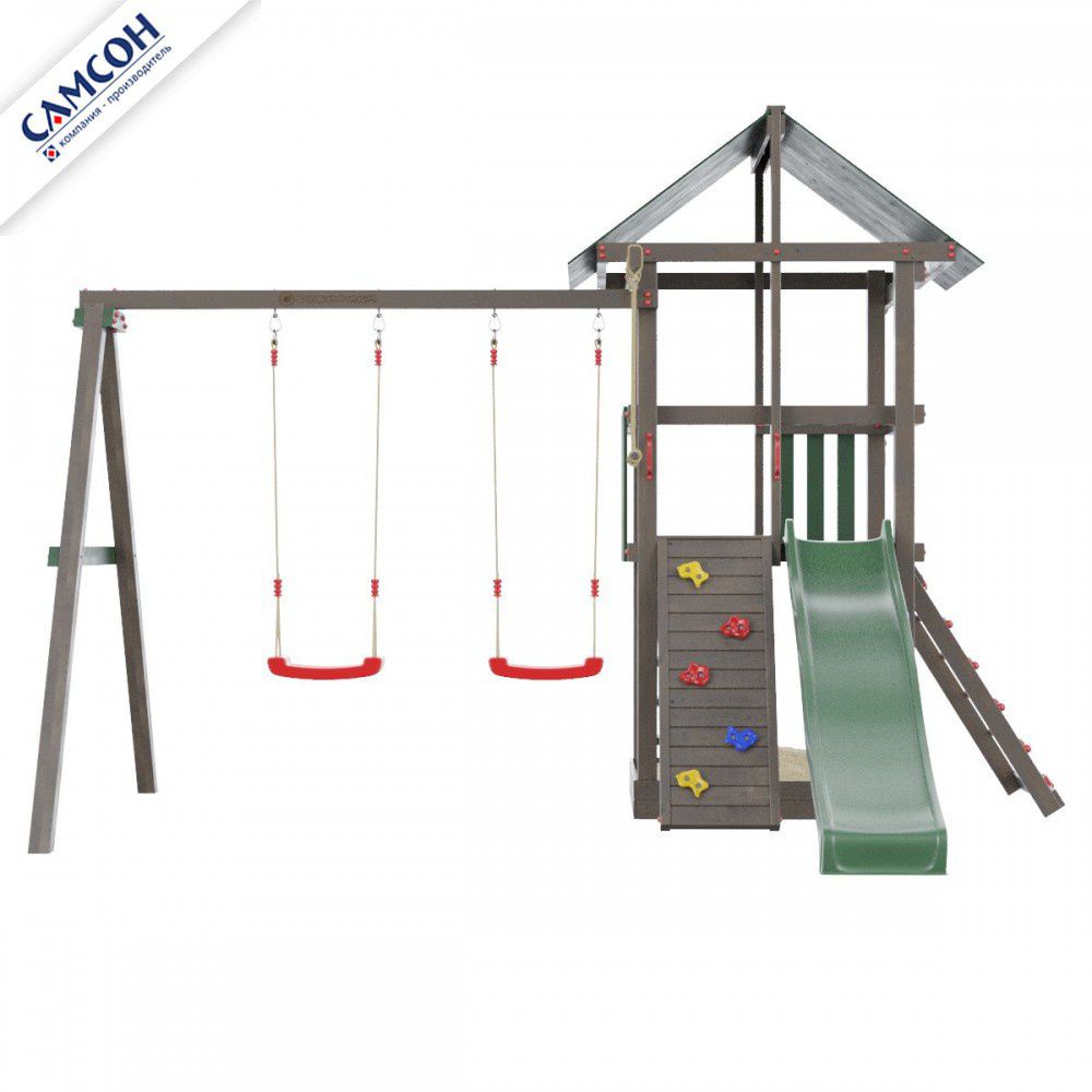 Детская деревянная игровая площадка Самсон Сибирика с сеткой (Umbra-Emerald)