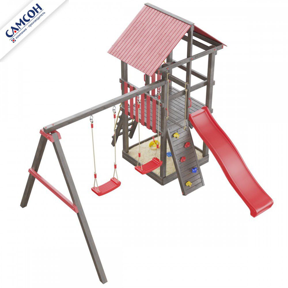 Детская деревянная игровая площадка Самсон Сибирика с сеткой (Umbra-Carmine)